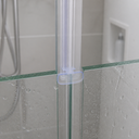 Lilac-tinted twin-slot seal fitted at a glass corner joint, warm-lit niche shelf behind.