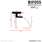 Scale drawing in mm: rigid 6mm T-head, 12mm tall, 8mm straight leg and 7mm curved fin; rigid and soft key