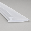 Clear flat-blade seal with a small T-top loop, diagonal studio shot on grey.
