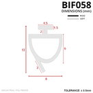 Profile drawing in mm: 4.5mm T-head, 13mm tall, 8mm wide hollow cup with a 3mm tail; rigid and soft key