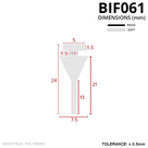 Dimensioned section in mm: 5mm T-head, 24mm overall, 7.5mm funnel wedge and 13mm tail; rigid and soft key