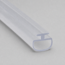 Clear D-shaped loop seal with a T top, outlined in blue, diagonal studio shot on grey.