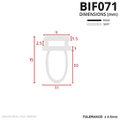BIF071 dimensioned drawing in mm: 9mm flanged head over an 11mm hollow oval bubble, 15mm tall overall