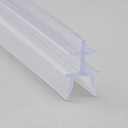 Clear twin-flange H-profile seal, diagonal studio shot on a plain grey background.