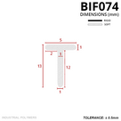 Dimensioned drawing in mm: plain T-profile, 5mm head, 13mm tall, 12mm straight blade; rigid and soft key
