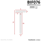 Line drawing in mm: 5mm T-head above a 26mm blade, 27mm overall height; rigid and soft key