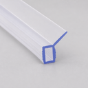 Clear flat-blade seal with a small blue-outlined rectangular foot, studio shot on grey.