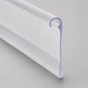 Clear cane-shaped hook seal, diagonal studio shot on a plain grey background.