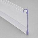 Clear cane-shaped hook seal, diagonal studio shot on a plain grey background.