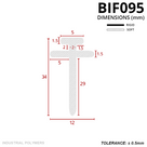 Cross-section drawing in mm of the tall T-profile: 5mm head, 34mm overall, 29mm blade, 12mm span, ±0.5mm tolerance