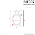 Profile section in mm: 6mm T-head, 22mm tall, 12mm wide ribbed body with a 9mm hollow chamber; rigid and soft key