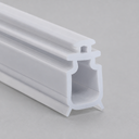 White hook-profile seal with an open loop cavity, shown diagonally on a plain grey studio background.