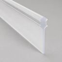 Clear stepped double-shoulder T-seal with a long pointed tail, studio shot on grey.