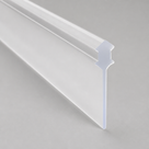 Clear bifold seal on grey, barbed T-stem at the cut end with a long tapering blade running back to the left