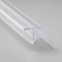 Clear T-top seal with a curved scoop-shaped fin, diagonal studio shot on grey.