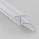 Clear T-top seal with a curved scoop-shaped fin, diagonal studio shot on grey.