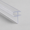 Clear F-profile seal with twin flat flanges, diagonal studio shot on grey.