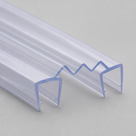 Clear twin-channel seal angled across an off-white studio ground, blue-tinted concertina web linking the channels