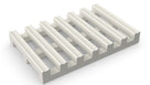 White walkway matting panel render, ribbed bars over cross rails with open drainage gaps and raised feet