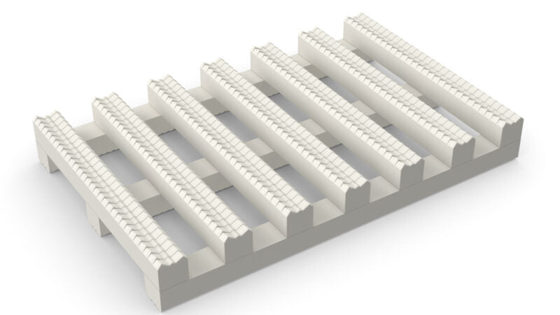 Barefoot man stepping from a pool onto white Lightweight Non-Slip Matting. This modular anti-fatigue, hygienic drainage floor mat prevents slips on wet pool decks.