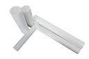 Five white PTFE rods of mixed diameters piled in a criss-cross on a plain white background