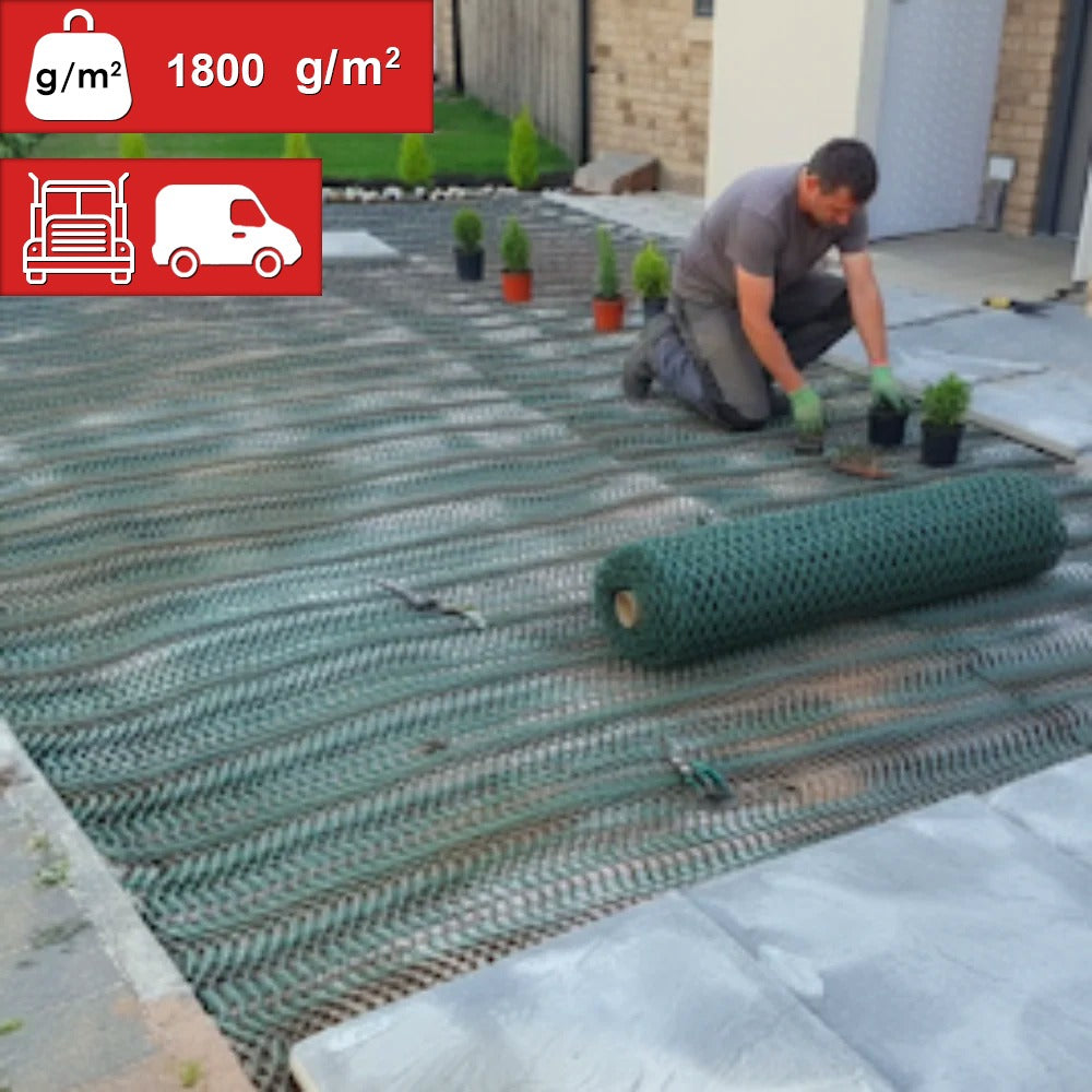 Close-up of reinforced non-slip surface texture on grass mesh