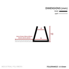 Drawing in mm: rigid channel 10mm tall, 4mm mouth over 6mm, soft side fin 8, 12, 15, 20, 25, 30 or 35mm
