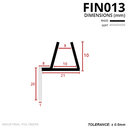 Cross-section: 10mm glass channel on a 21mm flange with a soft 20mm right-angle side fin