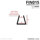 Cross-section: 11mm tall glass channel with a soft side fin in 10mm, 15mm, 20mm or 25mm widths