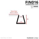 Cross-section: 14mm tall glass channel with a soft side fin in 10mm, 15mm, 20mm or 25mm widths