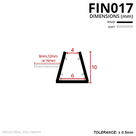 Cross-section: 10mm tall glass channel with a soft side fin in 8mm, 12mm or 16mm widths