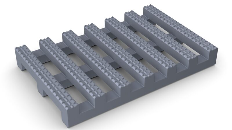 Gray modular Roof Walkway Matting with high-profile, anti-slip ribs and drainage slots, designed for safe maintenance access on a flat roof.