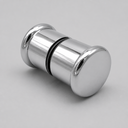 Angled studio view of the wide chrome shower knob, flared discs at each end and central black O-ring