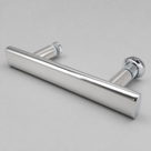 Close studio view of the chrome T-bar handle, flat-faced bar and stepped mounting posts