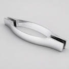 Studio view of the tapered chrome shower handle, waisted bar flaring to squared mounting ends