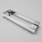 Angled studio view of the chrome square-bar shower handle, crisp edges and blocky fixing pads