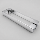 Polished chrome rectangular shower handle on pale grey, flat bar with square mounting blocks
