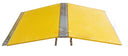 Front-on product shot of the two-wing yellow ramp with chequer-plate centre spine and open tunnel beneath
