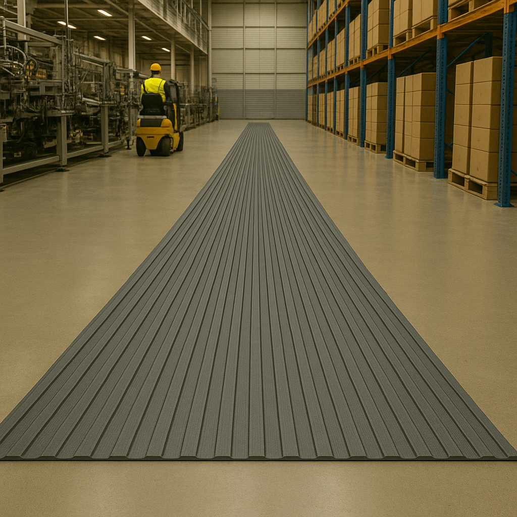 Ribbed PVC Matting Roll – 20m x 1m – Anti-Fatigue, Slip-Resistant, Chemical Resistant – Ideal for Industrial Workstations & Production Lines