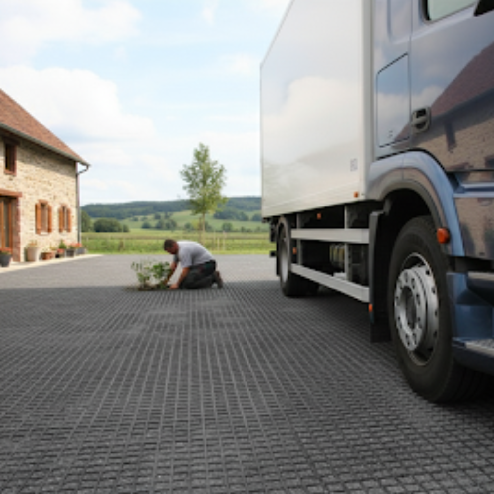 Interlocking ground reinforcement tiles with 50 mm deep honeycomb design