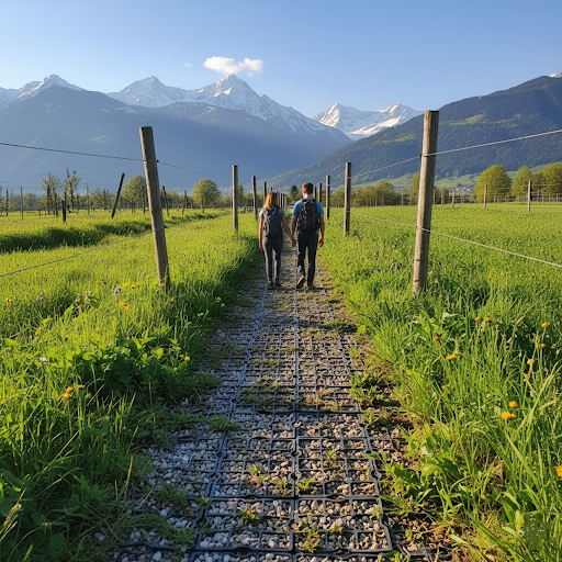 Lightweight grass reinforcement grid for pedestrian walkways