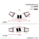 Angled and straight cross-sections of one seal pair, 37mm at 135 degrees and 38mm inline, 6mm channels
