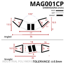 Angled and straight cross-sections of a chrome-finish seal pair, 36mm at 135 degrees and 35mm straight