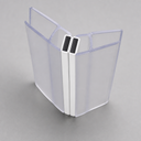Paired clear seal profiles open like a book, black magnet strips in white caps