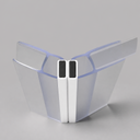 Paired white seal profiles standing open, two black magnet blocks, grey background