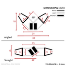 Two cross-sections of one seal pair, angled at 90 degrees (34mm) and straight (42mm), magnets at the join