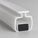 White T-profile magnetic channel seal, full length studio shot on grey background
