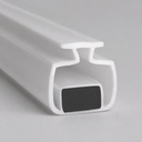 Close-up of white T-profile magnetic seal, black magnet strip visible in cross-section