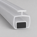 Clear T-shaped channel seal profile with black magnetic block, diagonal view