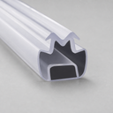 Clear M-notched channel seal profile with black interior, diagonal cross-section